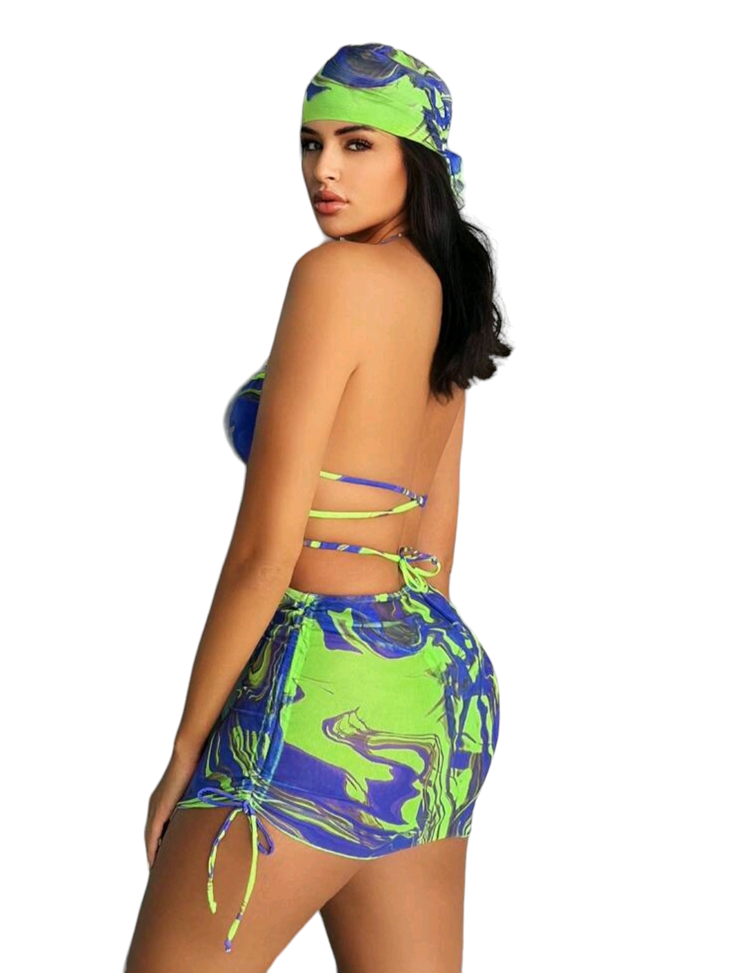 Traje de Baño Estampado - 4 piezas - Azul con Verde