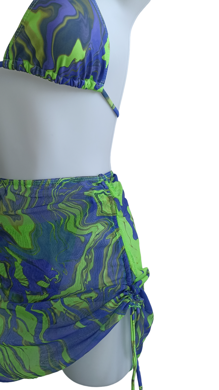 Traje de Baño Estampado - 4 piezas - Azul con Verde