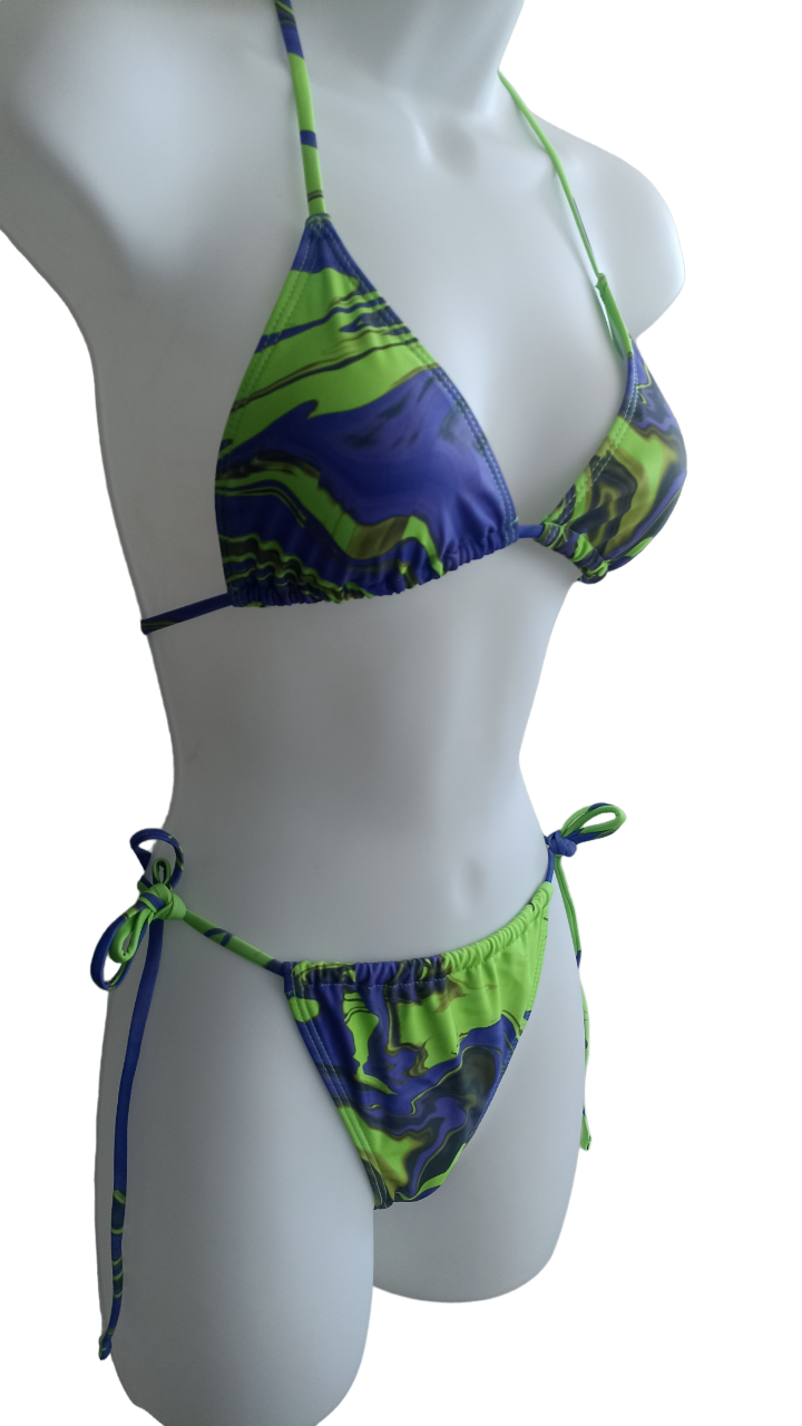Traje de Baño Estampado - 4 piezas - Azul con Verde