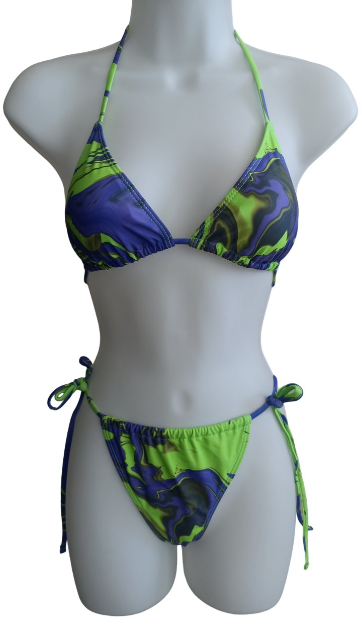 Traje de Baño Estampado - 4 piezas - Azul con Verde