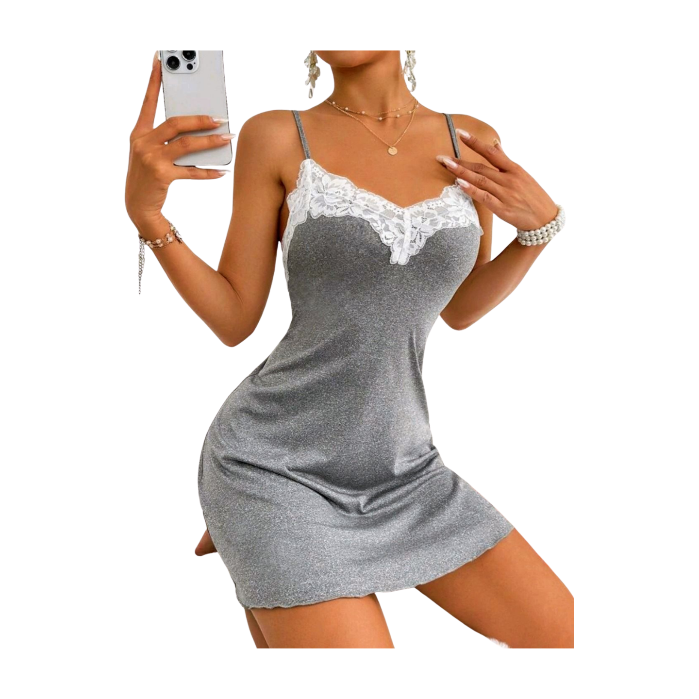 Camisola Gris Con Encaje
