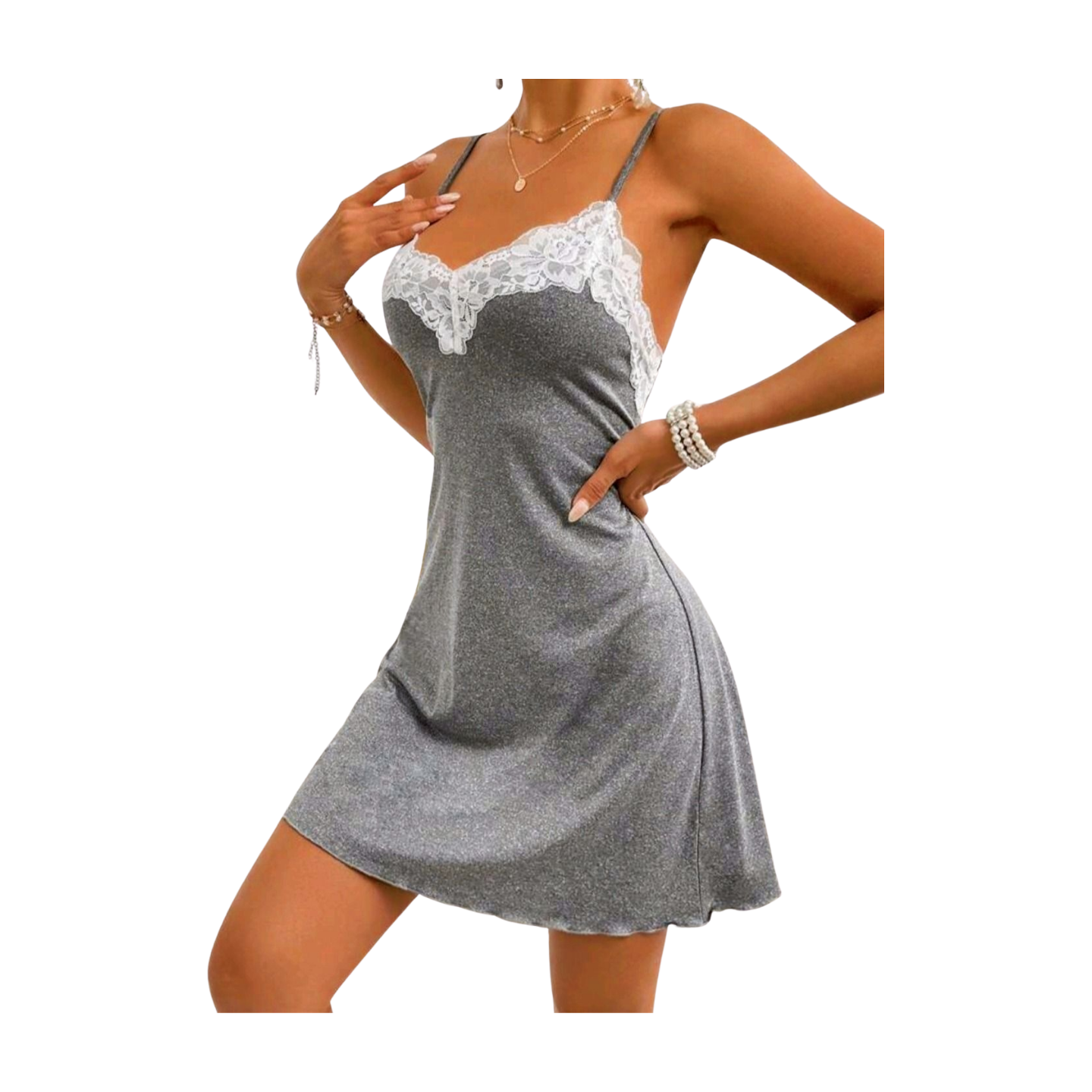 Camisola Gris Con Encaje