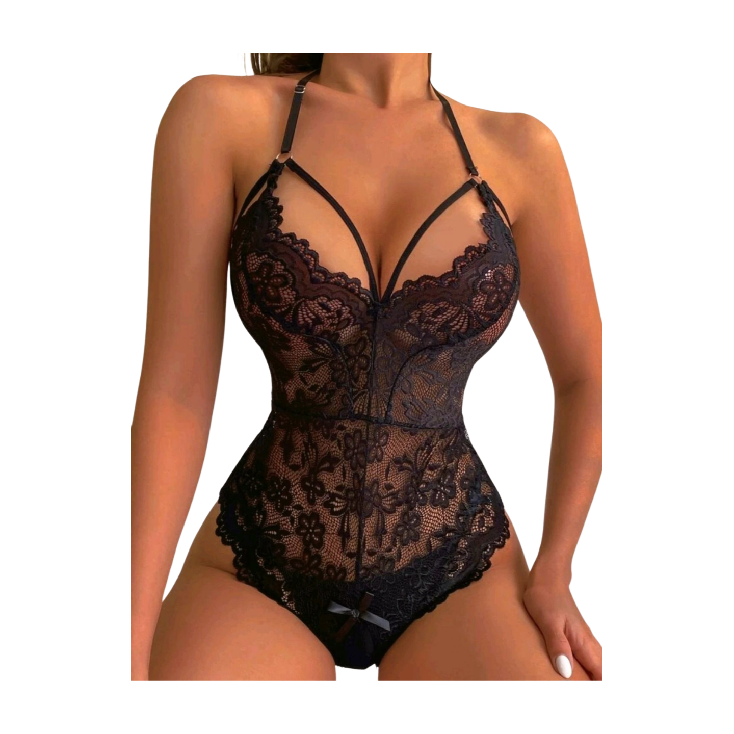 Body Teddy Encaje Color Verde y Negro Sin Entrepierna