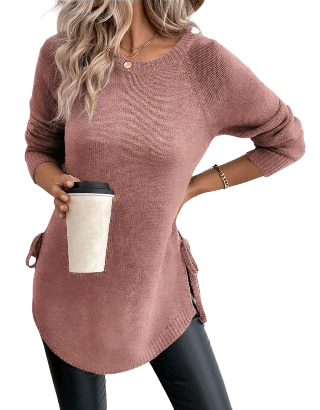 Sweater Largo Rosa Mujer