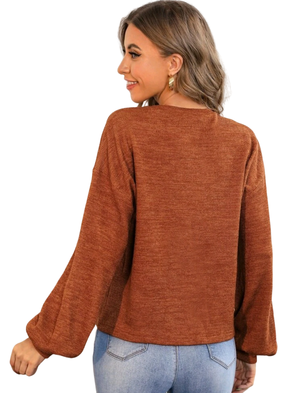 Sweater Marrón Estilo Hombros Caídos
