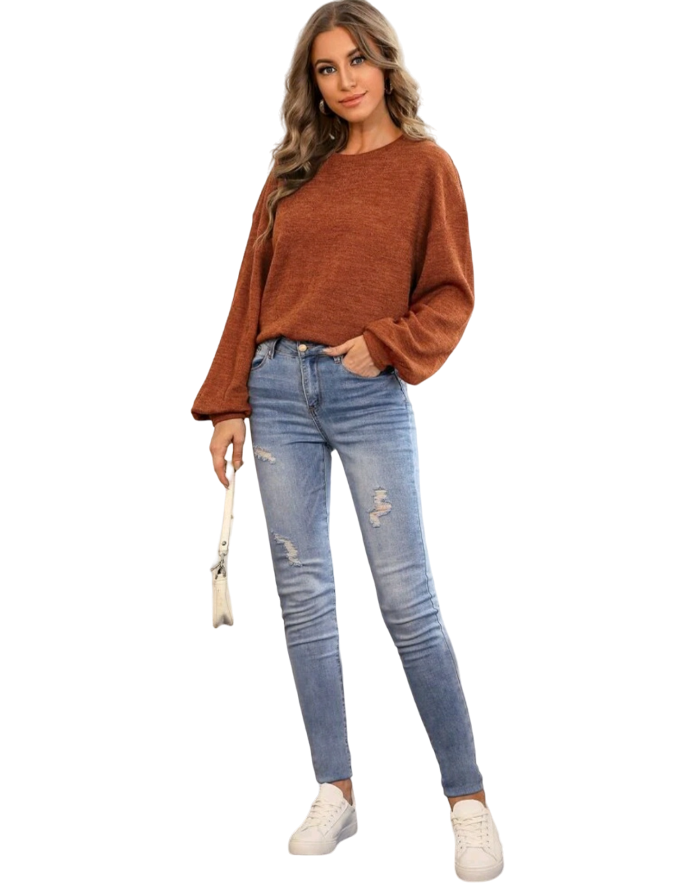 Sweater Marrón Estilo Hombros Caídos