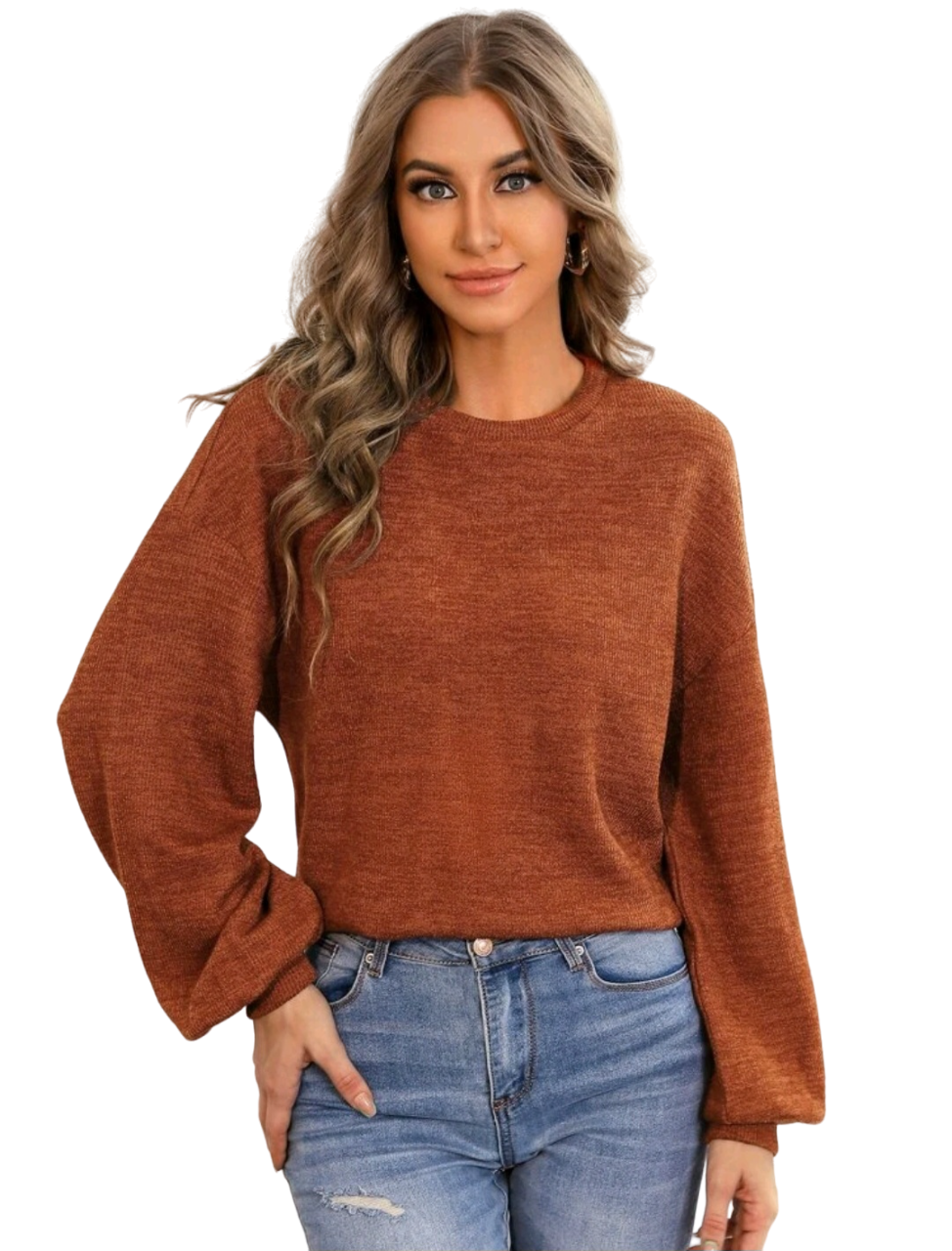 Sweater Marrón Estilo Hombros Caídos