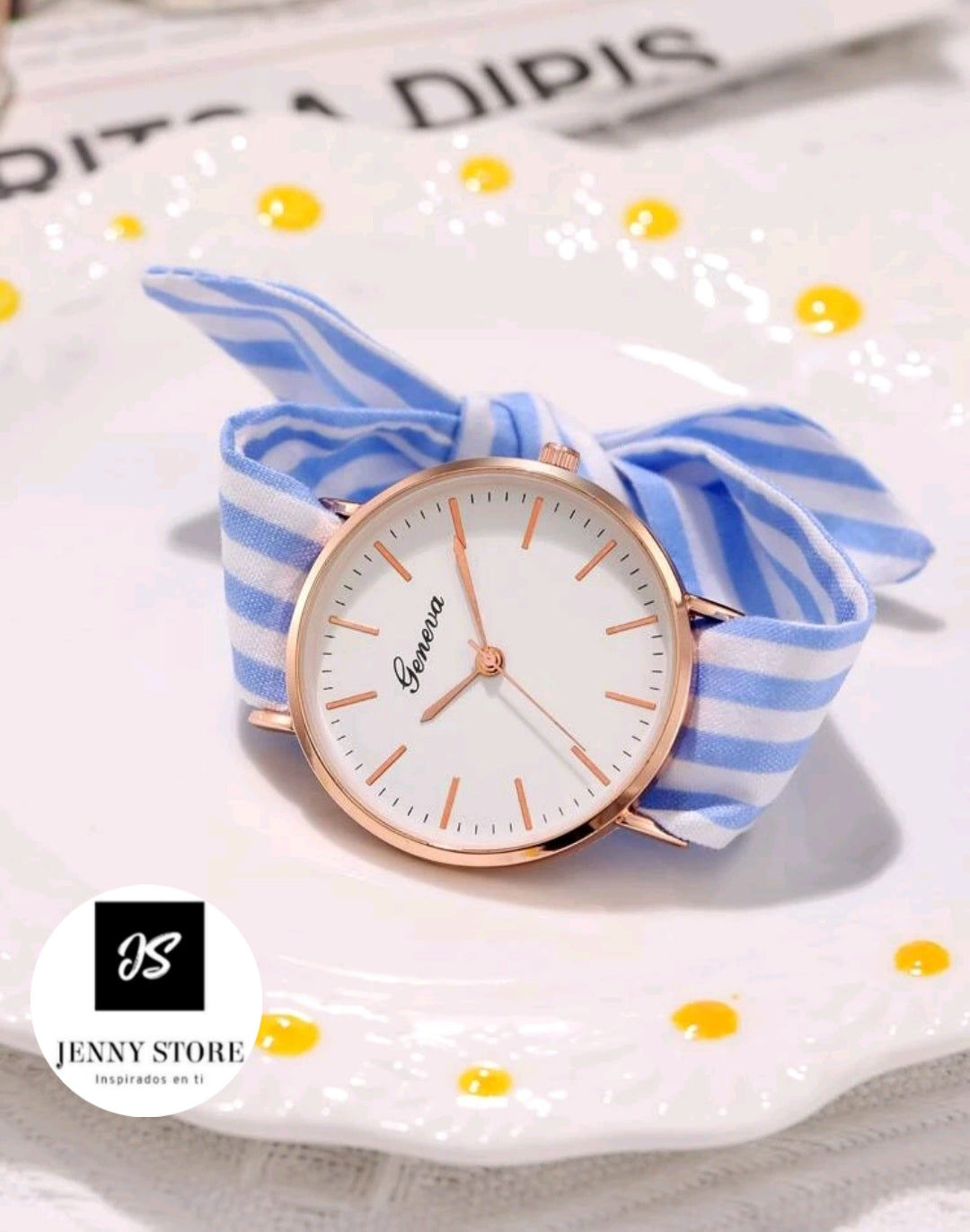 Reloj Con Diseño de Rayas Correa de Tela Tipo Pañuelo