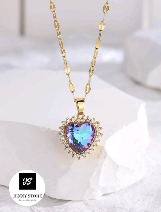 Collar Con Diseño de Corazón En Pedrería Azul