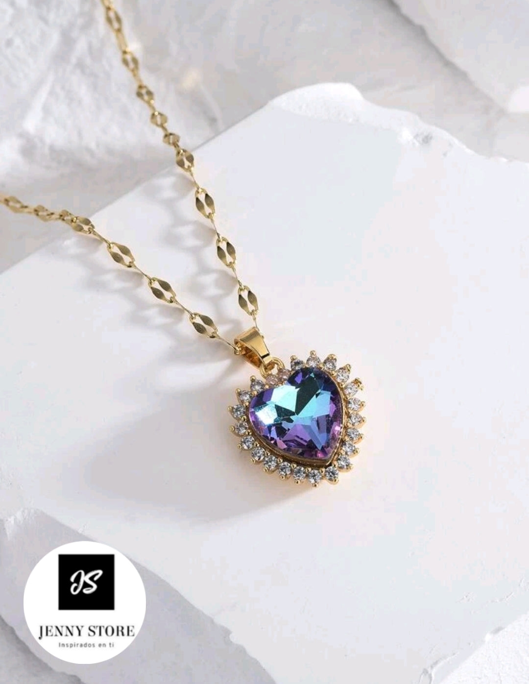 Collar Con Diseño de Corazón En Pedrería Azul