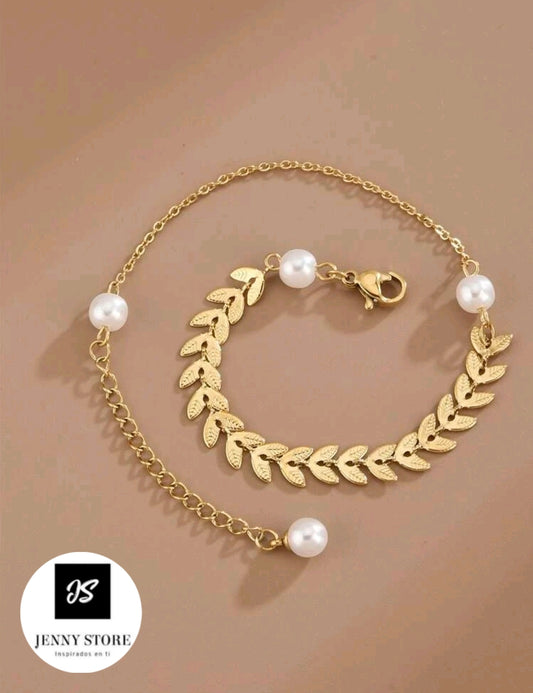 Tobillera Dorada Con Diseño de Hojas