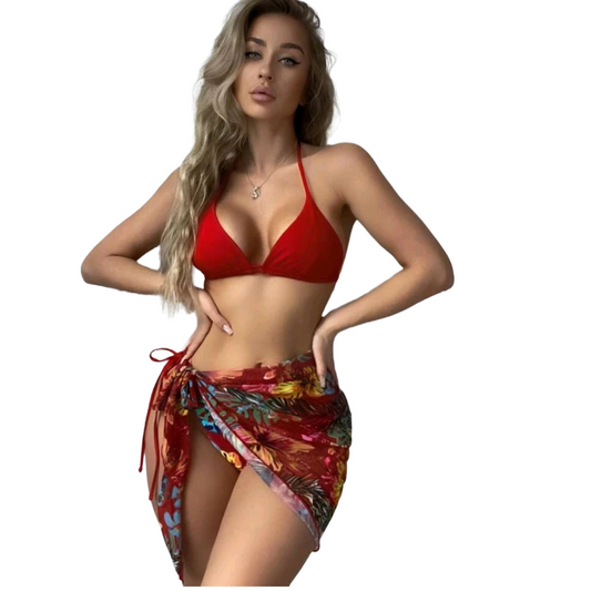 Traje de baño estampado tropical con Bikini 3 Piezas