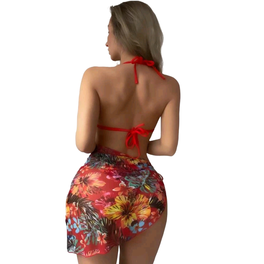 Traje de baño estampado tropical con Bikini 3 Piezas