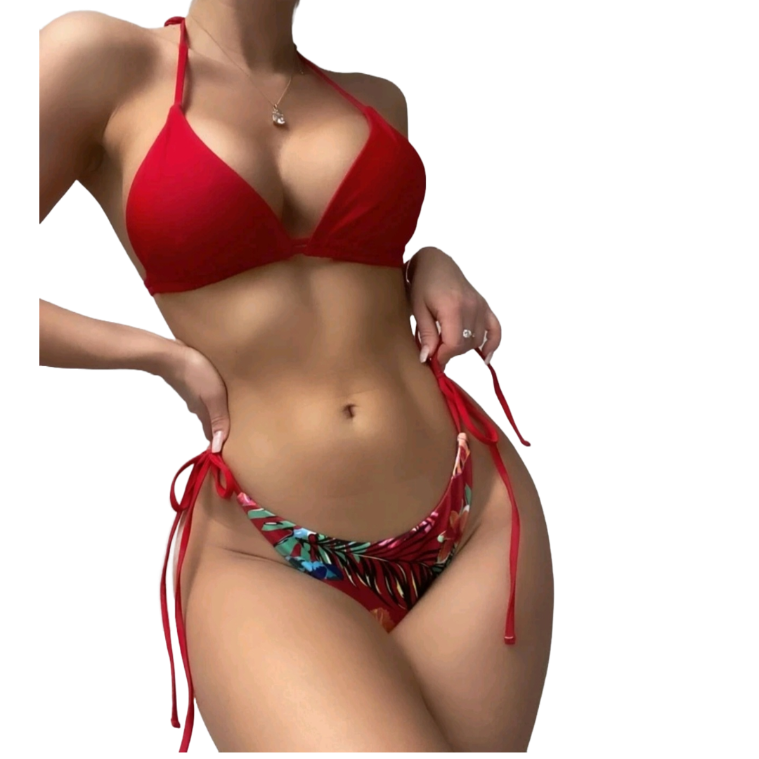 Traje de baño estampado tropical con Bikini 3 Piezas