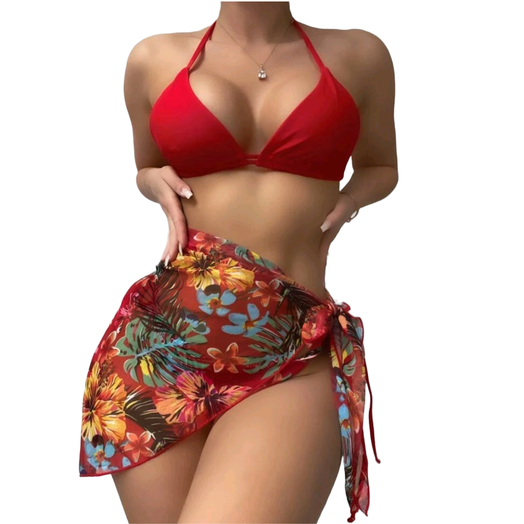 Traje de baño estampado tropical con Bikini 3 Piezas