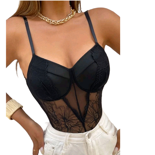 Body Negro Con Encaje