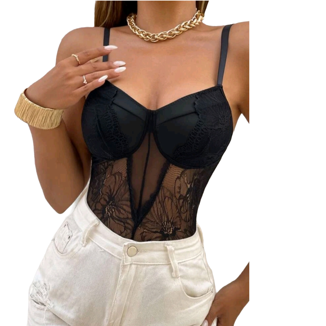 Body Negro Con Encaje