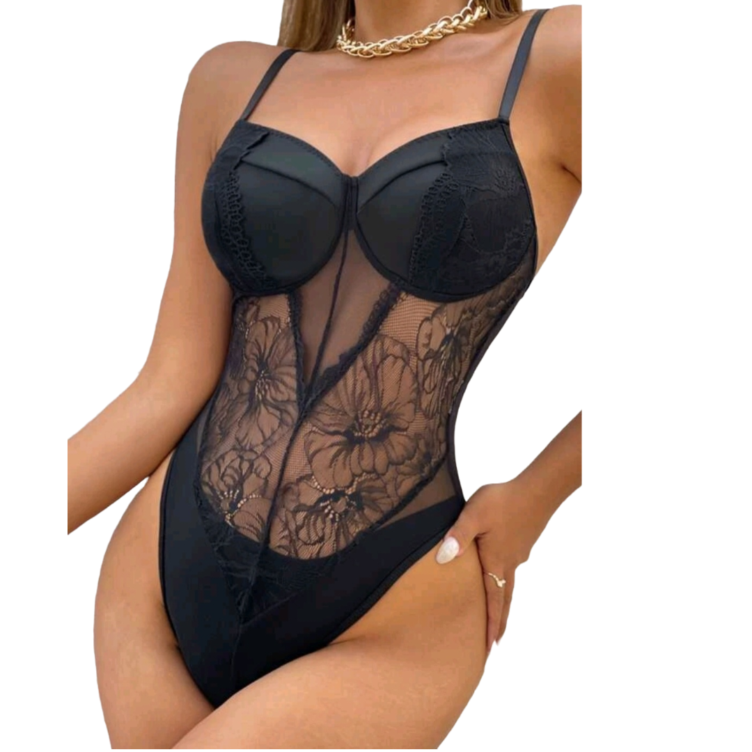 Body Negro Con Encaje