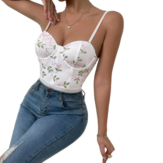 Body Con Bordado Floral Sin Mangas Mujer