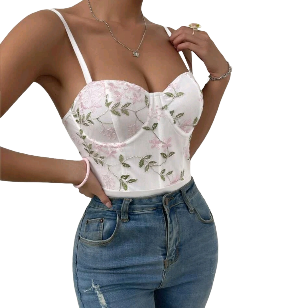 Body Con Bordado Floral Sin Mangas Mujer