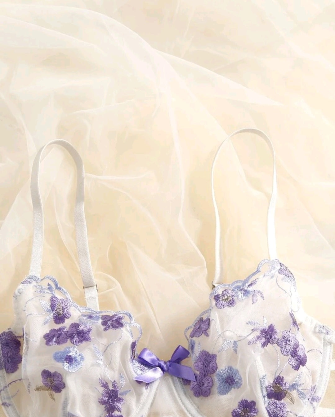 Conjunto De Lencería Transparente Con Bordado Floral