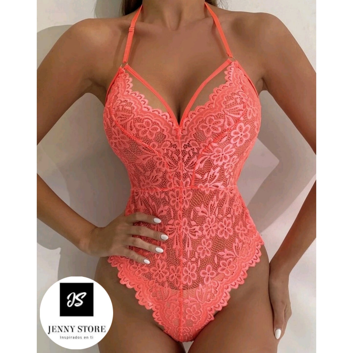 Body Teddy Con Encaje Color Rosa Coral
