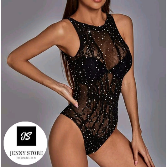 Body Teddy Color Negro con Brillantes