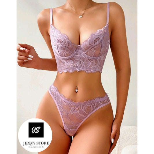 Top y Bikini Con Encaje Color Lila