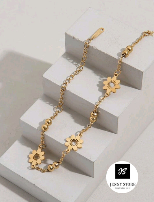 Pulsera Con Diseño de Flor Con Baño De Oro