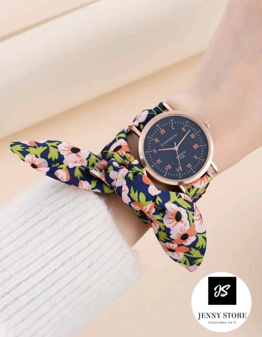 Reloj Con Diseño De Flores Correa Tipo Pañuelo